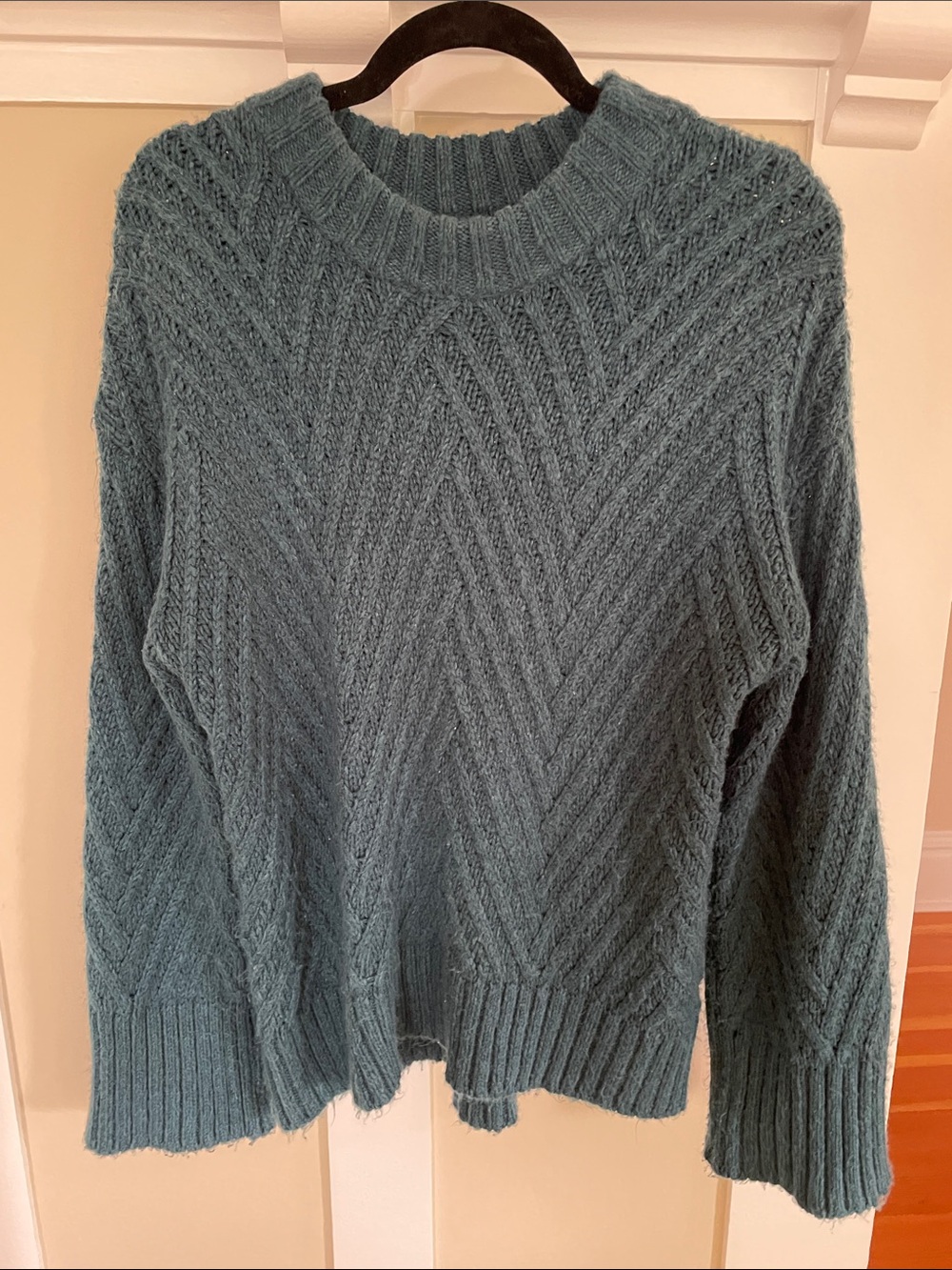 a new day Chunky Cable Crewneck Sweater - Teal Blue